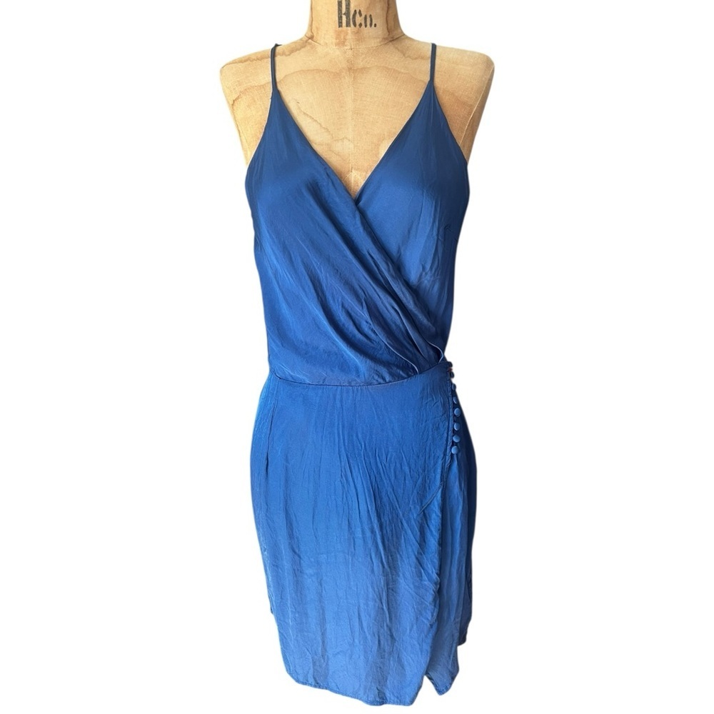 Young Fabulous & Broke Deep Blue Satin Wrap Mini Dress EUC M